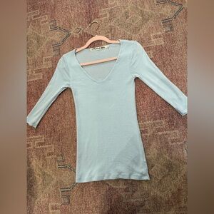 Micheal Stars vintage The original tee v neck 3/4 sleeve one size light blue